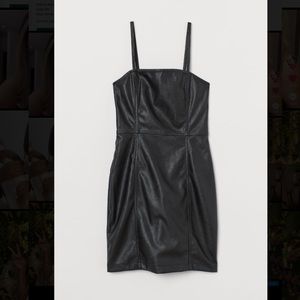 Faux black leather mini dress
